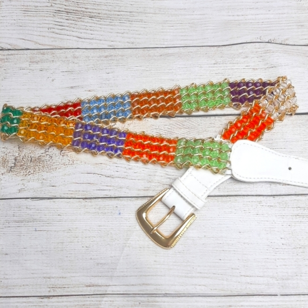 Y2K Belt Rainbow beaded Belt chain Rainbow Colorful beads rave large